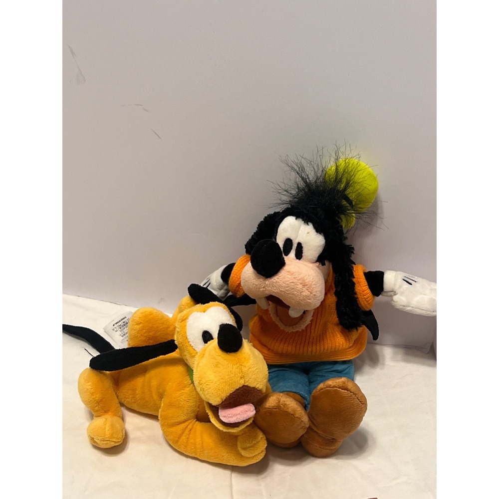 Disney Store Goofy and Pluto Plush Set Mickey Mouse Friends Bean Bag Toys 10in